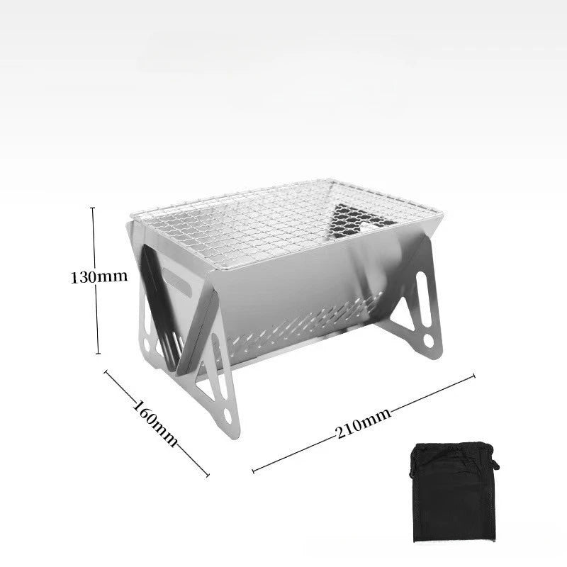 Grade de churrasqueira em aço inoxidável, fogão a lenha, forno dobrável, grelha de acampamento portátil ao ar livre