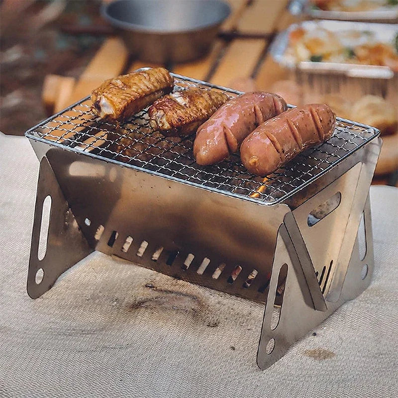 Grade de churrasqueira em aço inoxidável, fogão a lenha, forno dobrável, grelha de acampamento portátil ao ar livre